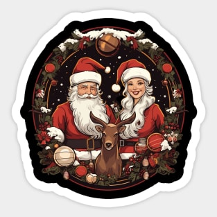 Mr and Mrs Santa Claus with Reindeer Christmas Sticker